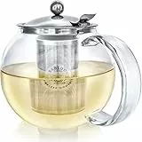 Teabloom Classica Teekanne für jeden Tag - Herdplattensichere Teekanne aus Glas - 1200ml Fassungsvermögen - Herausnehmbares Tee-Ei aus Edelstahl