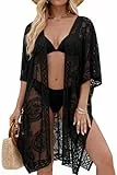 colornival Strandkimono Spitze für Damen, Offene Strand Strickjacke Bikini Cover Up, Strandüberwurf für Urlaub, Strand und Party,Schwarz