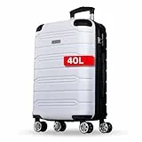 NOWI Handgepäck Koffer leicht – 40L Volumen – 8 Rollen 360° drehbar – Leichter ABS Koffer mit Zahlenschloss & Teleskopgestänge, Kabinentrolley, Handgepäckskoffer, Kabinenkoffer (weiß, M)