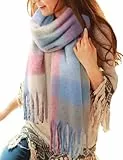 CMTOP Schal Damen Winter Warme Kariert Deckenschal Groß Lang Kariert Tartan Lattice Warmer Oversized Fransen Poncho Wintersch