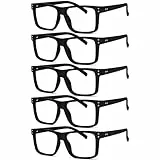 Eyekepper 5er-Pack Damen und Herren lesebrillen mit Große Quadratische Gläsern und Federscharniere - Schwarz +1.50