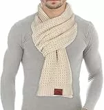 Loowoko Schal Herren Damen winter, Klassische waffel strickschal, Langschal mit Echt-Leder Veredelung, Geschenk für Mann und Vater