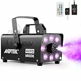 Nebelmaschine, AGPtEK Rauchmaschine mit 13 farbigen LED Lichtern und RGB Effekt, 2000CFM mit 2 kabelgebundenen und Funkfernbedienungen, perfekt für Hochzeiten, Halloween und Bühnenshows