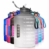 ETDW 3,78 Liter Trinkflasche mit Strohhalm und Zeitmarkierung, 3,78L Sport Trinkflasche mit Griff, BPA-frei, auslaufsicher, großer Wasserbehälter für Fitness, Fitnessstudio, Yoga und Outdoor