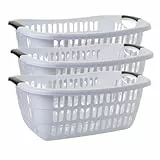 Wäschekorb Plastik 3er Set Weiß 30L | Wäschewanne Groß | Wäschekörbe aus Kunststoff Weiß Stapelbar | 55x37x20cm | Rutschfest | Made in EU