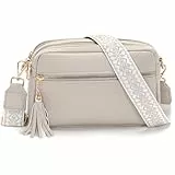 LANXINGLUO Handytasche umhängetasche damen，handtasche damen mittelgroß mit 4 Fächern，mit Verstellbar Abnehmbar Breiter Gurt，crossbody bag Beige