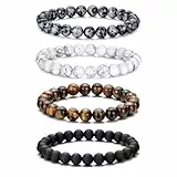 RANKEEF Perlenarmband Herren, 8 mm Perlenarmbänder Set, Stretch-Armbänder, Verstellbares Schwarzes Kristall-Perlenarmband