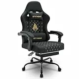 Symino Gaming Stuhl Racing Gamer Stuhl - Ergonomischer Gaming Sessel mit Lendenwirbelstütze, Verstellbare Armlehnen, Gaming Chair mit Fußstütze Vintage PU Leder 200KG, Schwarz