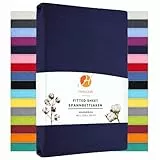 Heim24h Spannbettlaken 140x200cm bis 30 cm, Marineblau, 100% Baumwolle Bettlaken, Öko Tex Zertifiziert Jersey Spannbetttuch