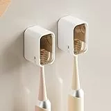 Zahnbürstenhalter zur Wandmontage, für Badezimmer, 2 Stück, stark, selbstklebend, Zahnbürstenhalter mit Abdeckung, Zahnbürstenköpfe Organizer für Familie, Braun