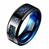 Vakki 8mm Wolfram Ringe Herren Keltischer Drachen Ring Schwarz Blau Zirkon Karbonfaser Einlage Geeignet für Hochzeit Verlobung Größe 57(18.1)