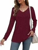 AUSELILY Pullover Damen V-Ausschnitt Sweatshirts Leichte Strickpullover Langarm Oberteile Langarmshirt Lässige Tops Damen
