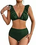 AI'MAGE Bikini Set Damen Hohe Taille 2er Pack Badeanzug Sexy Urlaub Push Up Swimwear Sommer Olivgrün XL