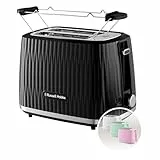 Russell Hobbs Toaster [für 2 Scheiben] Eden (6 Bräunungsstufen, Hebefunktion, Auftau-, Aufwärm- & Stoppfunktion, Krümelschublade, Brötchenaufsatz, Schwarz) 27371-56