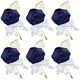 Soarlor Elegante Hochzeits-Brautpaar-Blumen-Corsage für Business, Partys und Feiertage, ideale Wahl für Geschenke (Marineblau), 6 Stück