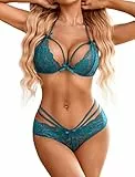 Avidlove Dessous Damen Sexy Unterwäsche Push Up BH Und Slip Verstellbar Riemen Curvy Lingerie Set Erotisch BH und Höschens Halfter Unterwäsche Blaugrün XL