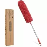 OFFCUP Staubwedel Teleskop, Staubwischer Mikrofaser Bis 243cm Länge, Staubwedel mit Edelstahl Teleskop Stange und Waschbar Verbiegbare Eckbesen Entfernt Mühelos Staub für Decken Spinnweben(Rot)