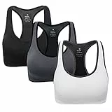ANGOOL Damen Komfort Klassische Racerback Sport BH Top Fuer Yoga Fitness-Training, Schwarz + Grau + Weiß, L Fit 80D 80DD 80E 85D 90BC 90D
