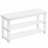 SONGMICS Schuhbank, Schuhregal mit 3 Ebenen, Schuhablage aus Bambus, bis 130 kg belastbar, 28,7 x 90 x 45,3 cm, für Flur, Badezimmer, Schlafzimmer, wolkenweiß LBS090W01