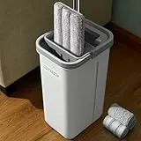 JOYMOOP Wischmopp und Eimer mit Auswringer-Set, freihändiger Flacher Bodenwischer und Eimer, mit 3 waschbaren Mikrofaser-Pads, Nass- und Trockengebrauch, Bodenreinigungssystem