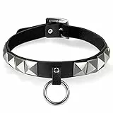 OIDEA Damen Leder Choker Halsband: Schwarz Punk Rock Lederhalsband mit Kreis Rautennieten Nieten Gotik Schmuck für Party Cosplay