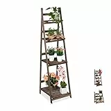 Relaxdays Blumentreppe, 4-stufig, Blumenleiter Holz, klappbar, Leiterregal Pflanzen, HBT: 160 x 41 x 49 cm, dunkelbraun, Braun