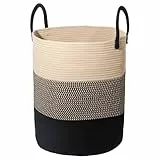 SYLANDO Wäschekorb mit Henkel, Spielzeug Aufbewahrung, Aufbewahrungsbox Geflochten, Wäschesammler Groß, Aufbewahrungskorb Kinderzimmer (Mehrfarbig, D 38 x H 50 CM)