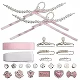 NIYATA Schnürsenkel Charms Sneaker, 140CM Satin Schnürsenkel Rosa & Weiß, Schuhclips Damen Perlen, Schuhschmuck für Schnürsenkel, für Sportschuhe, Lederschuhe, Freizeitschuhe, Stoffschuhe