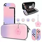 DLseego Tasche nur für Switch 2,Tragetasche für Reise mit Stabiler Schutzhülle,4PCS Daumenabdeckung und 1PC Schöne Blume Charme,Rosa+Lila