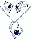 Yumilok Schmuckset Damen 925 Sterling Silber Halskette & Ohrringe Set, Kette mit Anhänger & Ohrstecker mit blau Zirkonia für Mädchen