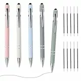 xianynow 5 Stück Metall-Kugelschreiber mit rutschfester Griffzone, 2-in-1 mit Touchpen, Großraumine Kugelschreiber Set für Büro und Haushalt, inklusive 10 Ersatzminen, Strichstärke 0,7 mm, Schwarzer