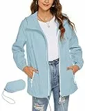 Rapbin Damen Regenjacke Leicht Wasserdicht Atmungsaktiv Sommer Jacken Windjacke Faltbare Dünne Regenmantel Sportjacke(Hellblau,XL)