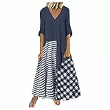 MICKURY Kleid Hochzeitsgast Herbst Kleid Leoprint Abendkleider Große Größen Rotes Kleid Elegant Kleid Kurz Langarm Mode Damen V Ausschnitt Kurzarm Kleid Mit Karodruck Langes Freizeitkleid A-Blau
