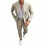 Generisch Anzug Herren Leinenanzug 2-teilig Slim Fit Sommer Strand Hochzeit Kleid Abschlussball Party Anzug Blazer Jacke und Hose