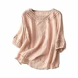 Yowablo Kleidung Bohemian Folklore Stickerei Bluse Tunika Sommer Oberteil Farbe Rosa gr M