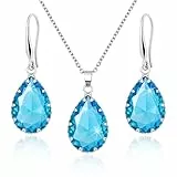 Linawe Schmuck Set Schmucksets für Damen, Aquamarin Blaue Kette Halskette Silberkette Kettenanhänger Silber, Anhänger Ohrringe Set Damenohrringe Hängend, Earrings Necklace Women
