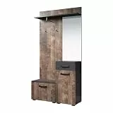 trendteam smart living - Smile - Garderoben-Set - Matera/Tabak Eiche - Kompaktgarderobe (Sitzbank + Kommode + Wandpaneel + Spiegel) - (BxHxT) 104 x 190 x 32 cm - rustikaler Stil