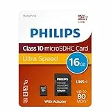 Philips Ultra Speed microSDHC Card 16 GB + SD Adapter UHS-I U1, Lesegeschwindigkeit bis zu 80 MB/s, A1 Fast App Performance, V10, Speicherkarte für Smartphones, Tablet, PC, Card Reader, Full HD Video