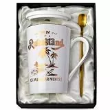 Ruhestand Geschenk Frauen - Renteneintritt Geschenk Frau Männer - Rentner Geschenke Mann Frau 14 Oz Keramik Kaffeebecher mit Deckel, Löffel und Geschenkbox Rentner Abschied Rente Pension Ruhestand