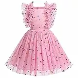 FYMNSI Kleider F?r M?dchen Prinzessin Festliches Kleid Blumenm?dchenkleider Hochzeit Sommerkleid M?dchenkleider R?schen ?rmellos T?llkleid Einschulung Geburtstag Partykleid Rosa Gepunktet 5-6 Jahre
