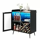 YITAHOME Kleiner Barschrank mit LED-Lichtern, Acryltür & Weinregal, Kaffeebar mit Getränkehaltern, Sideboard für Hausbar, Esszimmer, Wohnzimmer oder Küche, Schwarz