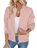 Zeagoo Bomberjacke Damen Sommer Jacket leicht Reißverschluss Kurz Pilotenjacke Blouson Jacke Locker Herbst Coat Rosa XL