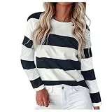 Generisch Damen Pullover, Sweatshirt Damen Oversized Ohne Kapuze Pullover Elegant Rundhals Langarm Sweater Gestreiftes Langarmshirt Sport Sweatshirts Locker Pulli Yk2 Oberteile Tops