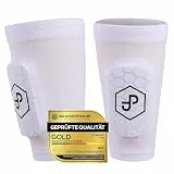 JDP Premium 3in1 Schienbeinschoner, Strumpf mit integriertem Schienbeinschoner Fußball, Schienbein Schoner inkl. Fußballstutzen Kids, Schienbeinschützer Kinder Fussball, Fußballschoner Größe S weiß