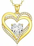 CDE Kette Damen Herzkette Geburtsstein Halsketten Schmuck Herz Anhänger Weihnachten Valentinstag Muttertags Geschenk Hochzeit Jubiläum Geburtstag Frau Freundin Mama