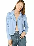Allegra K Damen Moto Jacke, Hell, blau, S