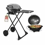TZS First Austria - Elektrogrill 2 in 1 Tischgrill & Standgrill 2400W - Elektrischer & klappbarer Grill für Balkon & Terrasse mit Deckel & Rollwagen - Elektro-Kugelgrill mit Thermometer & Tropfschale