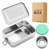 Awaiymi Edelstahl Bento Lunch Box 1500ML,3 Fächer Metall Bento Lunch Boxen mit 100ml auslaufsicheren Gewürzbehälter,Metall Lebensmittel Lagerung für Arbeit Erwachsene