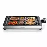 Arendo - Tischgrill Elektrogrill Edelstahl - bis 250 Grad - Steaks, Würstchen, Fisch, Meeresfrüchte, Gemüse, Pilze u.v.m. - für Balkon, Garten, Indoor - starke 1800 Watt - Antihaftbeschichtung