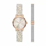 DKNY Damenuhren Soho, Dreizeigeruhrwerk, 28mm Rose Gold Edelstahlgehäuse mit Edelstahlarmband, NY6605SET